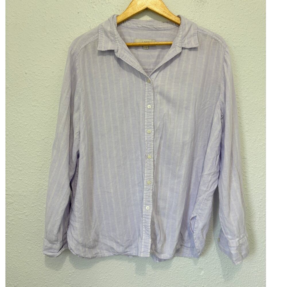 LOFT Linen Blend Button Up Blouse Coastal Purple Classic Minimalist Ann Taylor